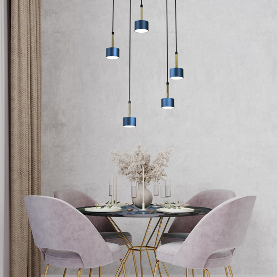 Lampadario moderno blu oro per soggiorno