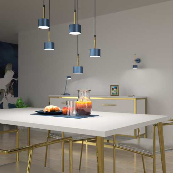 Lampadario moderno blu oro per soggiorno