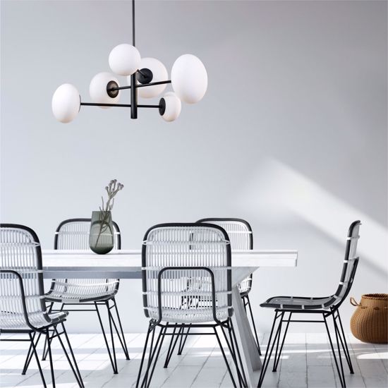 Lampadario design moderno per soggiorno nero sfere vetro bianco