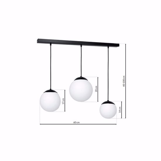 Lampadario nero 3 luci a sospensione sfere bianche