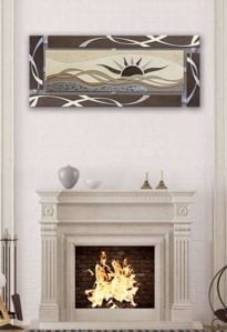 Quadro astratto decorativo materico sole foglia argento per soggiorno 150x65