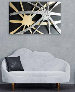 Quadro 140x70 astratto per soggiorno moderno nero oro argento