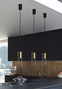 Lampada cucina pendente cilindro oro vetro trasparente