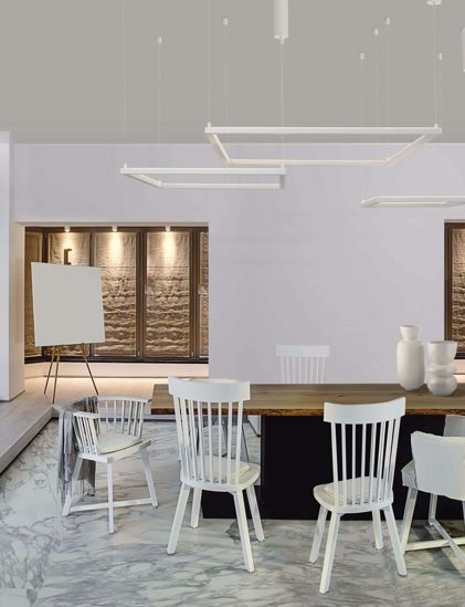 Lampadario bianco design quadrato per ufficio moderno