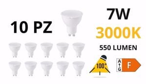Box 10 lampadine gu10 led 7w 3000k 550lm ottica 100&deg; 220-240v gea luce