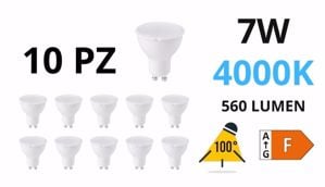 Box 10 lampadine gu10 led 7w 4000k 560lm ottica 100&deg; 220-240v gea luce