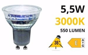 Life lampadina di vetro gu10 led 5,5w 3000k 550lm ottica 36&deg; 220/240v