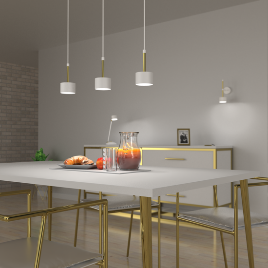 Lampadario a sospensione bianco oro 3 luci per cucina