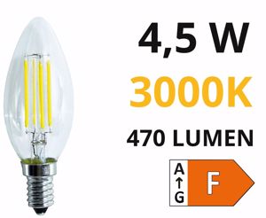 Life lampadina candela vetro led e14 470lm 4,5w 3000k filamento trasparente