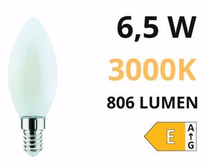 Life lampadina e14 oliva led 6,5w 3000k 806lm vetro bianco milky