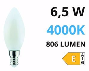 Life lampadina led e14 candela 6.5w 4000k 806lm vetro bianco milky