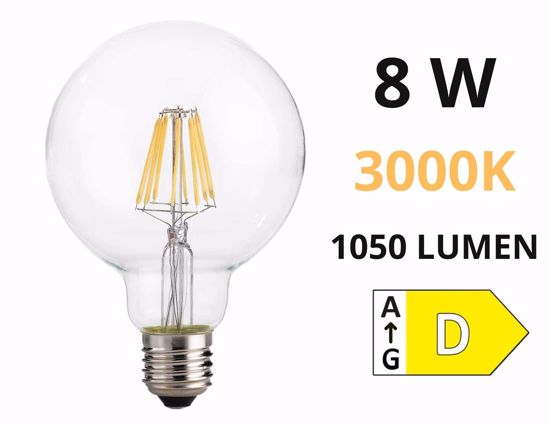 Lampadina led e27 8w 3000k 1050lm globo trasparente filamento ideal lux