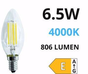 Lampadina e14 led 6,5w 4000k 806lm life candela vetro trasparente