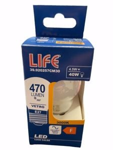 Life lampadina led minisfera e27 4,5w 3000k 470lm milky vetro bianco