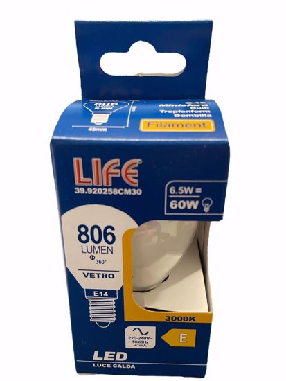 Life lampadina e14 led 6,5w 3000k 806lm mini sfera bianca  vetro milky