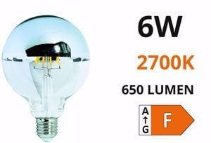 Life lampadina led e27 6w 2700k 650lm globo cromo vetro filamento