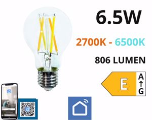 Lampadina led e27 6,5w 806lm life vetro 2700k-6500k app wireless dimmerabile