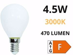 Life lampadina led e14 milky 4,5w 3000k 470lm minisfera  vetro bianco