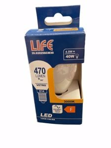 Life lampadina led e14 milky 4,5w 3000k 470lm minisfera  vetro bianco