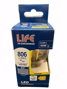 Life lampadina e27 led 6,5w 4000k 806lm minisfera vetro trasparente