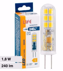 Life lampadina led g4 vetro 1.8w 3000k 240lm ottica 300&deg; 39.930419c30