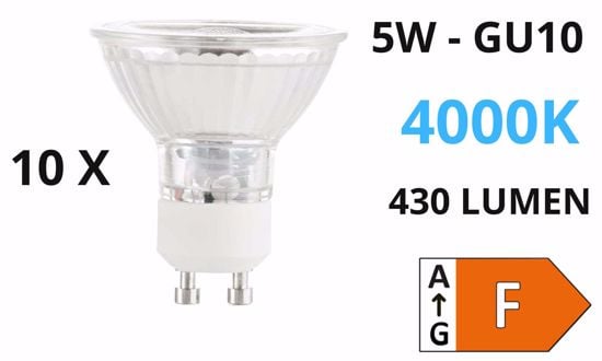 Confezione n&deg;10 lampadine gu10 led 5w 4000k 430lm ottica 50&deg; ideal lux