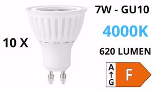 Confezione n&deg;10 lampadine led gu10 7w 4000k 620lm cri90 ottica 50&deg; ideal lux