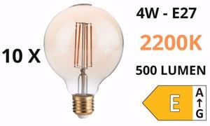 Confezione n&deg;10 lampadine e27 globo led 4w 2200k 500lm ambra ideal lux