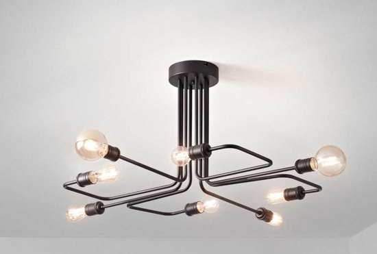 Ideal lux triumph sp8 plafoniera vintage nera per soggiorno