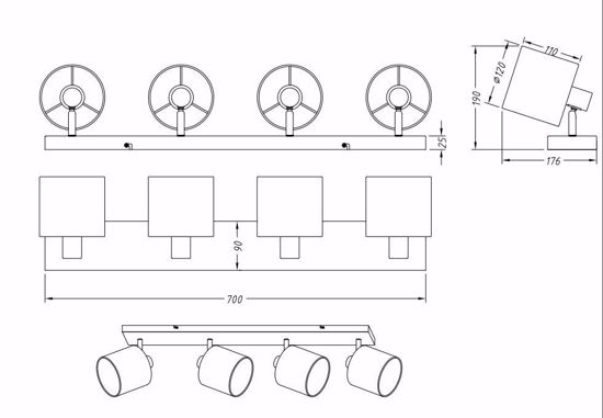 Plafoniera con 4 faretti led orientabili nichel