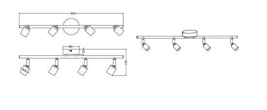 Lampada nera da soffitto 3 luci faretti orientabili led