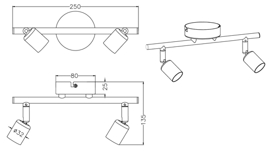 Faretti led per soffitto nero 2 luci orientabili