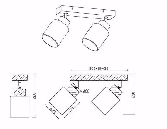 Lampada da soffitto 2 luci orientabili vetro legno