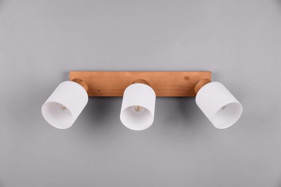 Faretti da soffitto e14 led tre luci orientabili legno e vetro bianco