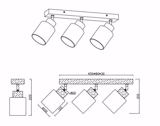 Faretti da soffitto e14 led tre luci orientabili legno e vetro bianco