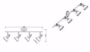 Plafoniera con 4 faretti orientabili nero opaco industrial