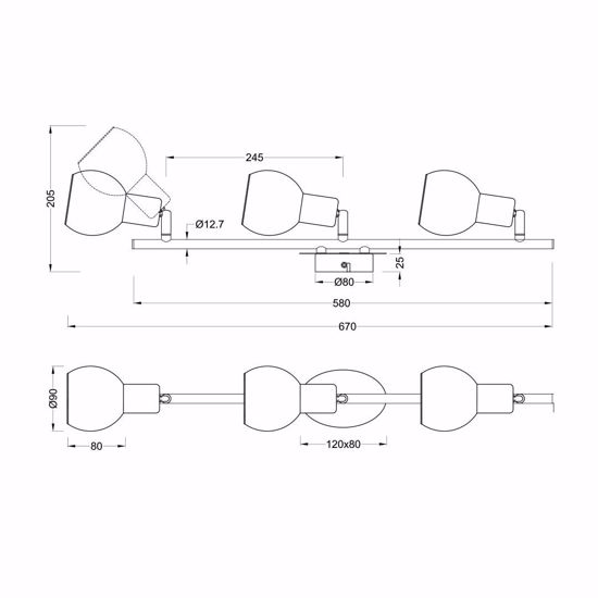 Lampada da soffitto 3 faretti led orientabile sfere vetro