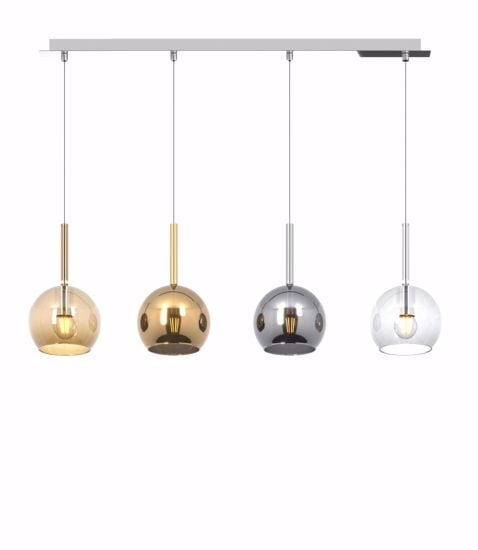 Lampadario sospensione 4 luci sfere ambra oro cromo trasparente future top light