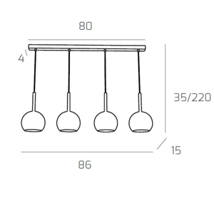 Lampadario sospensione 4 luci sfere ambra oro cromo trasparente future top light