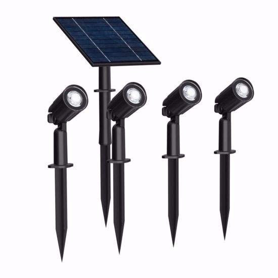 Kit di 4 faretti solari crepuscolare con picchetto nero per giardino