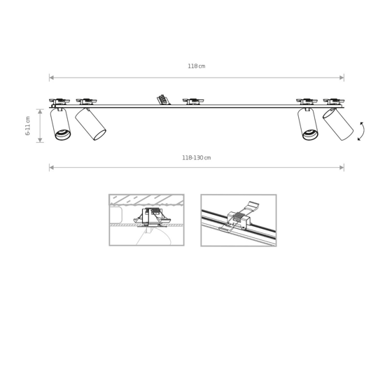 Sistema a binario da incasso 4 faretti orientabili monofase bianco oro gu10