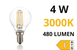 Lampadina e14 led 4w 3000k 480lm sfera vetro trasparente ideal lux