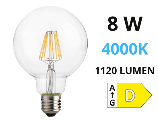 Lampadina ideal lux globo e27 led 8w 1120lm 4000k filamento trasparente