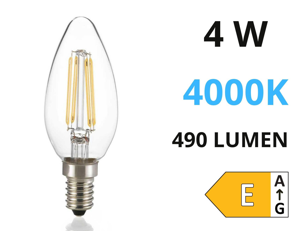 Lampadina led oliva e14 4w 4000k 490lm vetro trasparente filamento ideal lux