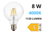 Lampadina led e27 8w 4000k 1120lm globo trasparente ideal lux