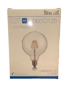 Lampadina led e27 8w 4000k 1120lm globo trasparente ideal lux