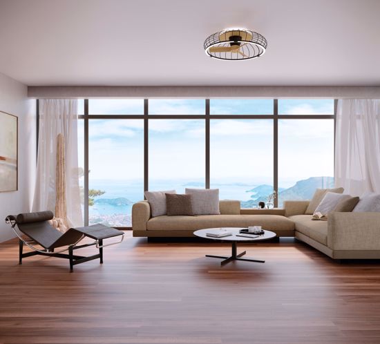 Plafoniera con ventilatore moderno nero 20mq da soffitto con luce