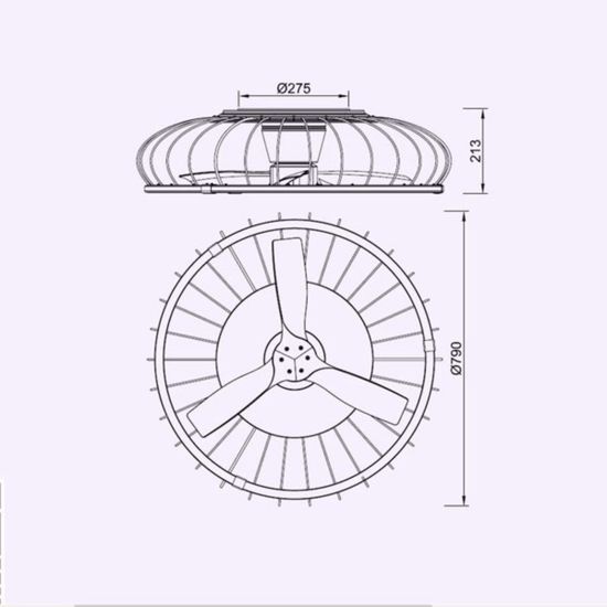 Plafoniera con ventilatore moderno nero 20mq da soffitto con luce