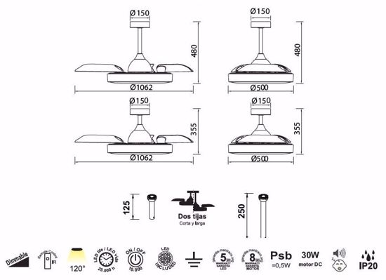 Lampadario a ventilatore da soffitto bianco pale motorizzate richiudibili moderno