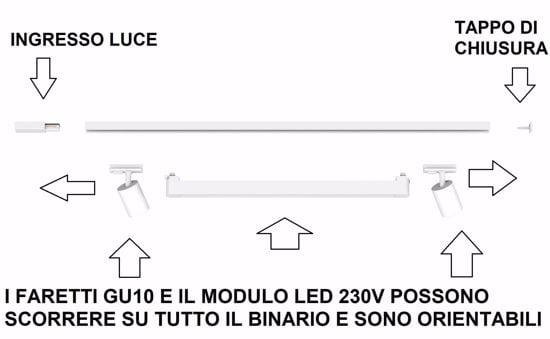 Binario bianco con faretti monofase per soggiorno led 40w 3000k 230v